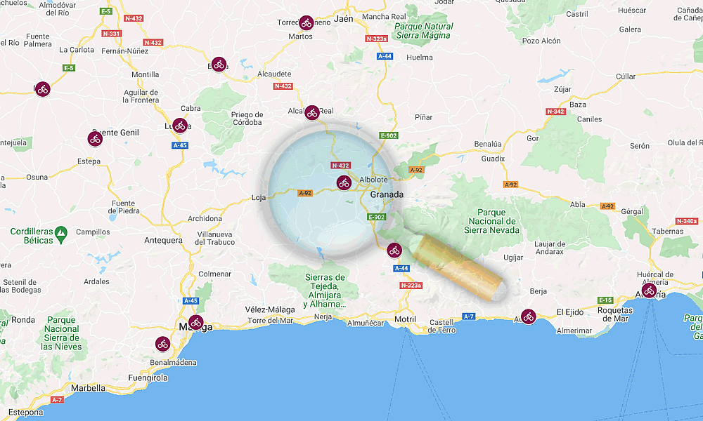 mapa de las tiendas que venden bicicletas electricas en andalucia y eespaña